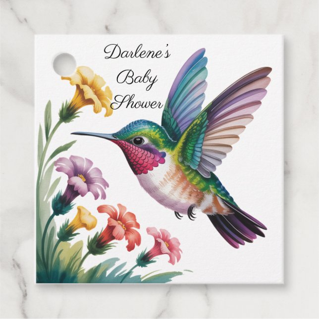 Whimsical Hummingbird Floral Baby Shower Thank You Gåvor Etiketter (Framsida)
