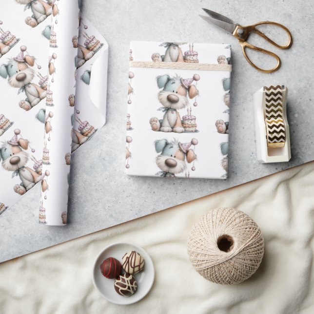 Whimsical hund vattenfärg födelsedagsinbjudan presentpapper (Hantverk)