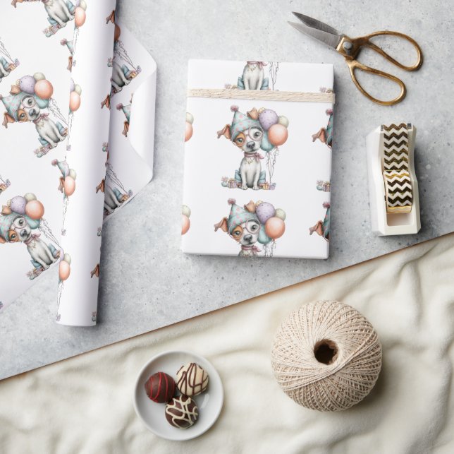 Whimsical hund vattenfärg födelsedagsinbjudan presentpapper (Hantverk)