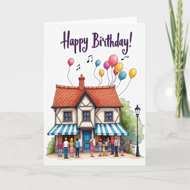 Whimsical Hus Födelsedagskort Kort (Framsida)