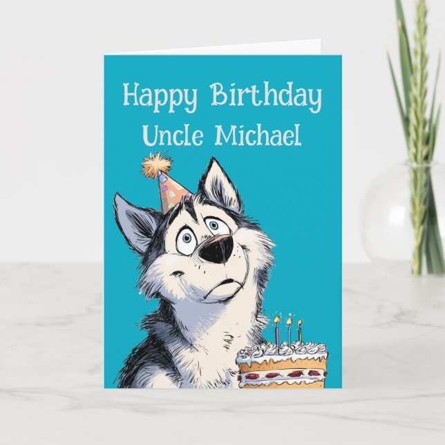 Whimsical Husky Hund Födelsedagskort Kort (Framsida)