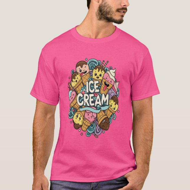 Whimsical Ice Cream Doodle Tee (Framsida)