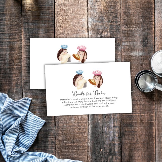 Whimsical Igelkott Chef Bagare Böcker Baby Shower  Tilläggskort (Whimsical Hedgehog Chef Baker Books Baby Shower Enclosure Card)