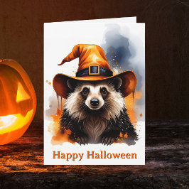 Whimsical Igelkott Orange Trollhatt Halloween Kort