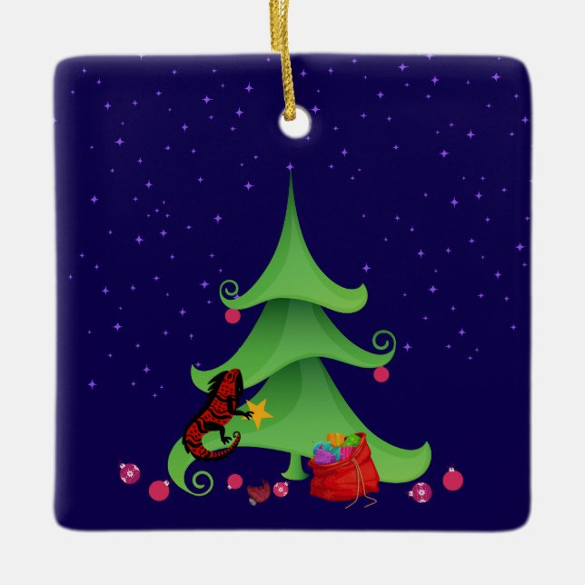 Whimsical Iguana Oh Julgran Julgransprydnad Keramik (Framsida)