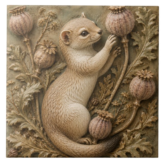 Whimsical Iller & Vallmoblommor Höst Kakelplatta (Framsidan)