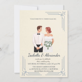 Whimsical Illustrated Couple Wedding Invitation Inbjudningar