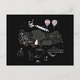Whimsical Illustrated Map of Turkey Travel Vykort