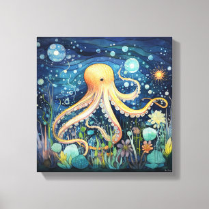 Whimsical illustration av bläckfisk canvastryck