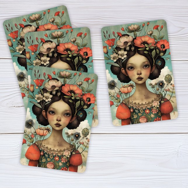 Whimsical Illustration Dam med Flowers Casinokort (Skapare uppladdad)