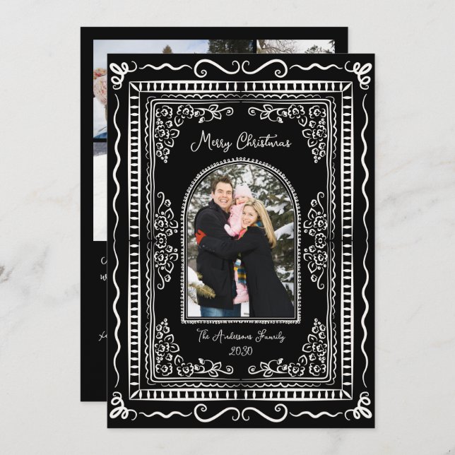 Whimsical Illustrative Christmas Five Photo Holida Julkort (Fram/baksida)