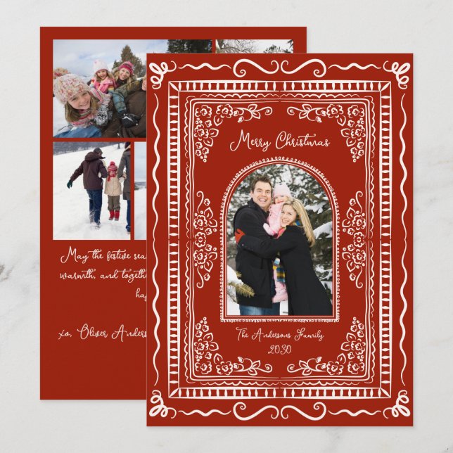 Whimsical Illustrative Christmas Five Photo Julkort (Fram/baksida)