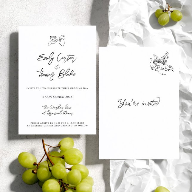 Whimsical Ink Handritad Illustration Bröllop Inbjudningar (Whimsical Ink Hand Drawn Illustration Wedding Invitation)
