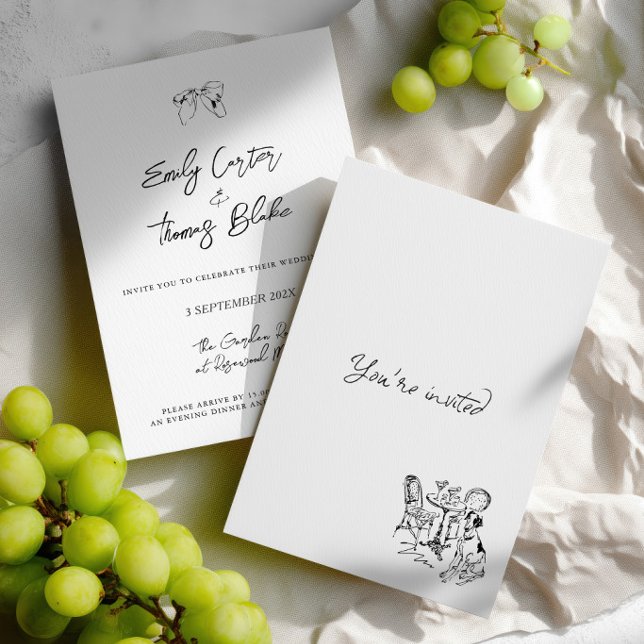 Whimsical Ink Handritad Illustration Bröllop Inbjudningar (Whimsical Ink Hand Drawn Illustration Wedding Invitation)
