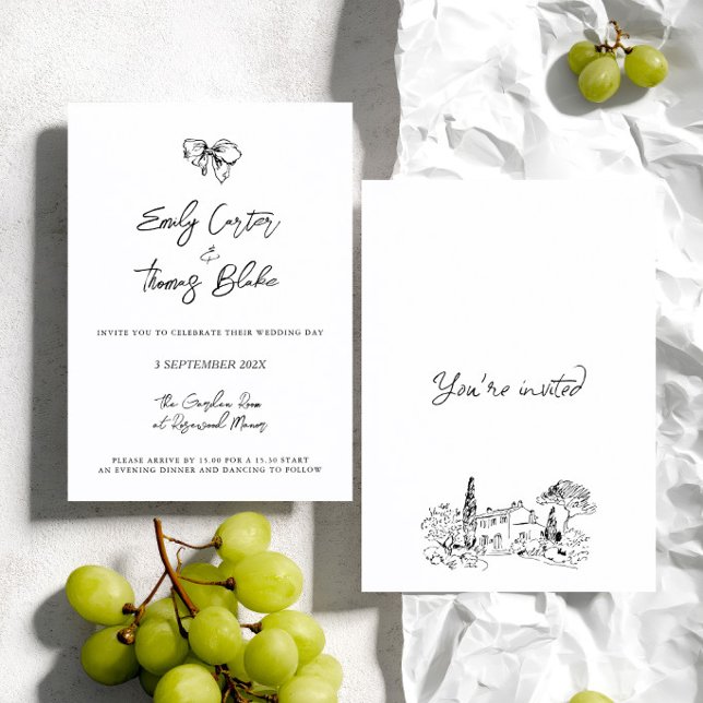 Whimsical Ink Handritad Illustration Bröllop Inbjudningar (Whimsical Ink Hand Drawn Illustration Wedding Invitation)