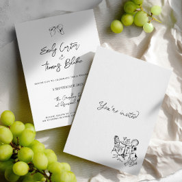 Whimsical Ink Handritad Illustrerad Bröllop Inbjudningar