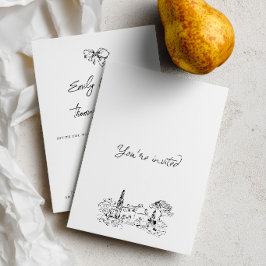 Whimsical Ink Handritad Illustrerad Bröllop Inbjudningar