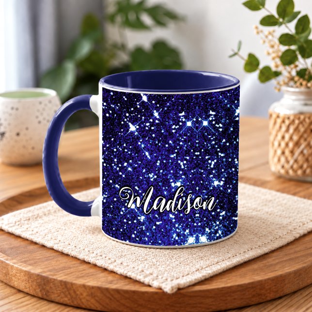 Whimsical iriserande blå Glitter-monogram Mugg (Skapare uppladdad)
