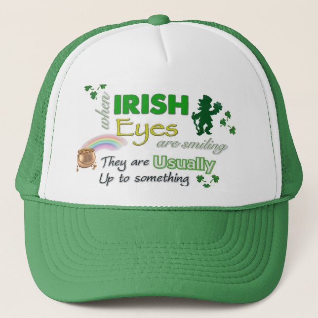 Whimsical Irish Öga St Patricks Hat Truckerkeps (Framsida)