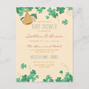 Whimsical Irish ThLED Shamrock Baby Shower Inbjudan Vykort