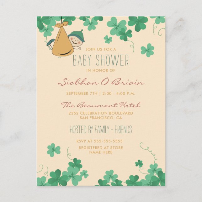 Whimsical Irish ThLED Shamrock Baby Shower Inbjudan Vykort (Framsida)