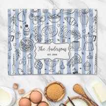 Whimsical Italian Food Illustration Blue Stripes