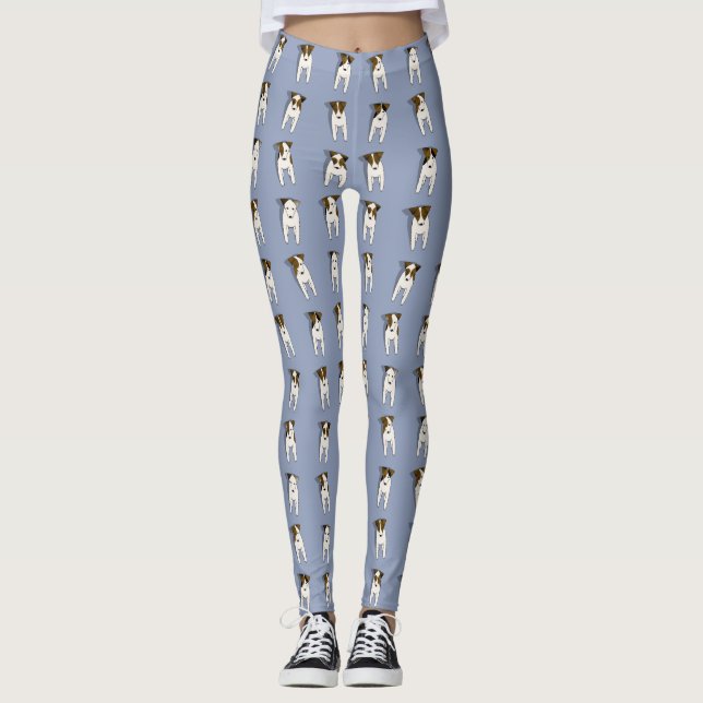 Whimsical Jack Russell hundar mönster blått Leggings (Framsida)