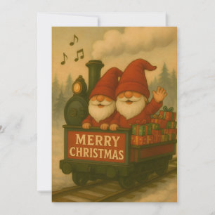 Whimsical Jolly Gnomes Musical Express Julkort