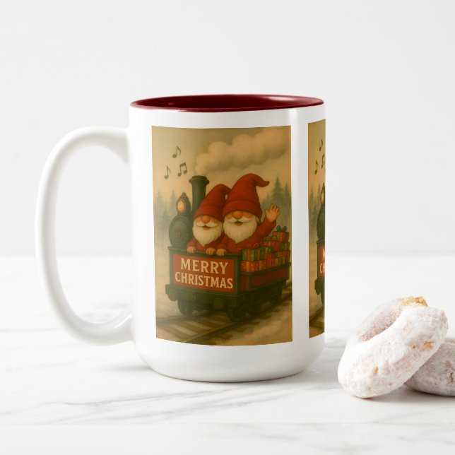 Whimsical Jolly Tomtar Musikaliska Express Två-Tonad Mugg (Med munk)