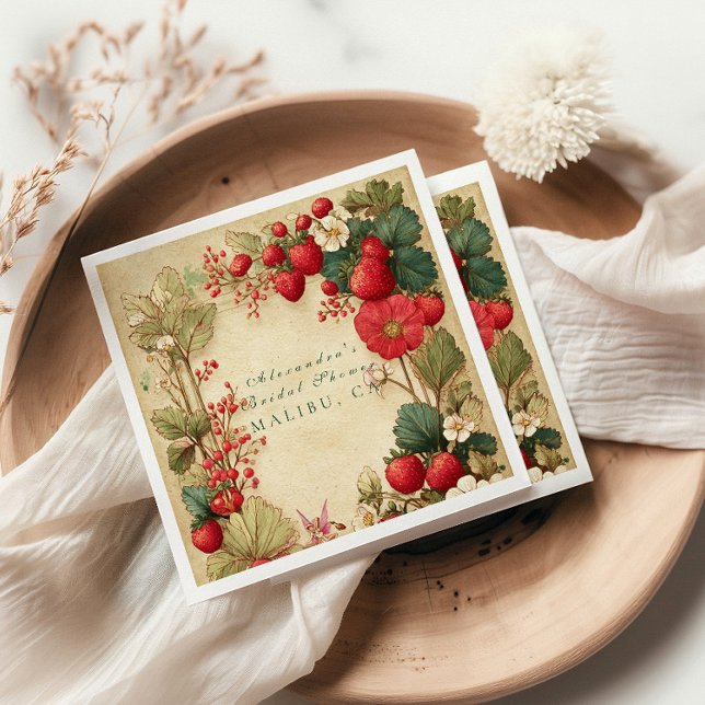Whimsical Jordgubbs Botanicals Bröllopsdusch Pappersservett (Skapare uppladdad)