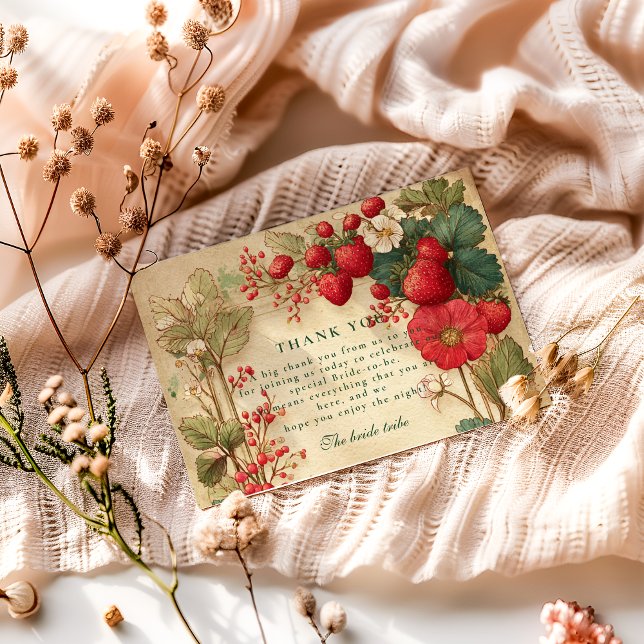 Whimsical Jordgubbs Botanicals Bröllopsdusch Tack Kort (Skapare uppladdad)