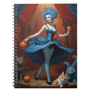 Whimsical Juggling Act with Blue-Hved Woman Anteckningsbok