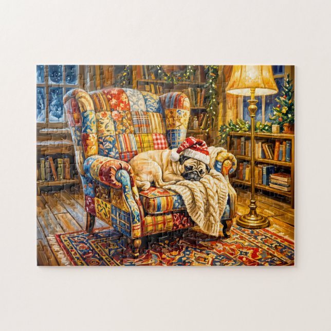 Whimsical jul armchair sovande moppar Illustr Pussel (Horisontell)