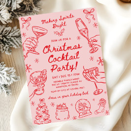 Whimsical Jul Cocktailfest Handritad Inbjudningar