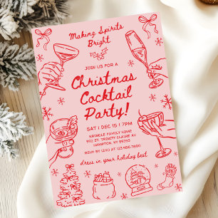 Whimsical Jul Cocktailfest Handritad Inbjudningar