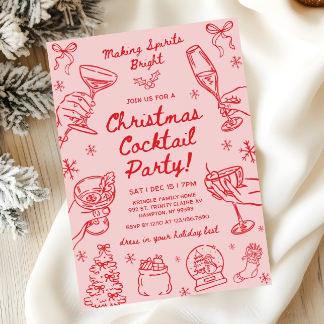 Whimsical Jul Cocktailfest Handritad Inbjudningar (Skapare uppladdad)