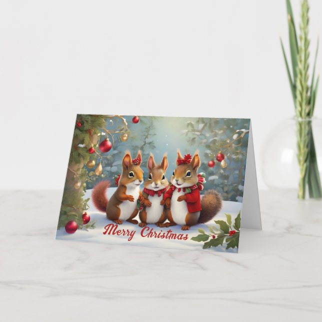 Whimsical jul ekorrar glädje kort (Framsida)