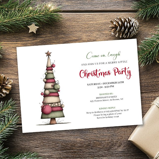 Whimsical jul firande modern julfirande inbjudningar (Whimsical tree fun modern Christmas celebration)
