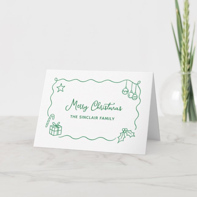 Whimsical jul handritad klotter minimalistisk helgkort (Framsida)