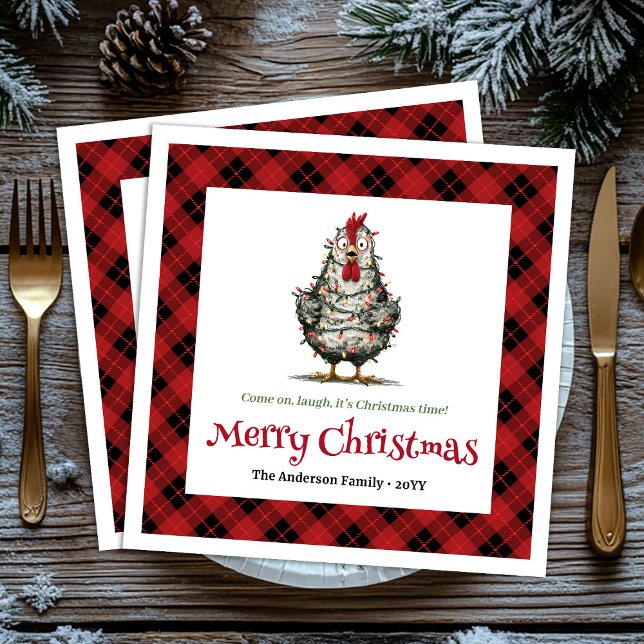 Whimsical jul höns servetter namn redigerbart (Whimsical holiday chickens napkins name editable)