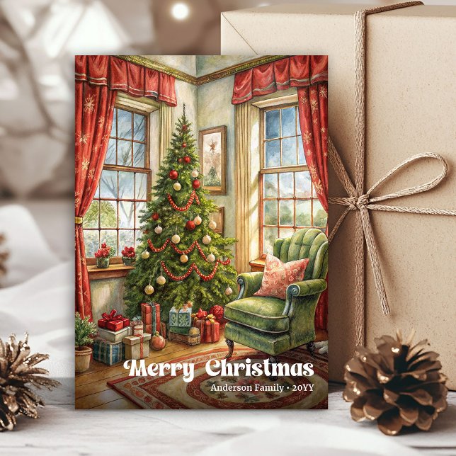 Whimsical jul inredningskort rustic semester  julkort (Whimsical Christmas interior card rustic holiday art

)