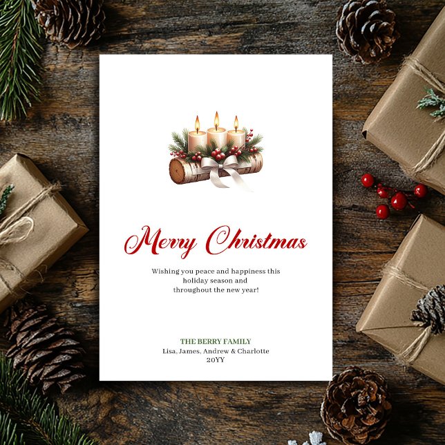 Whimsical jul ljusstakar trä stock hälsning julkort (Whimsical Christmas candles wooden log greeting Holiday Card)