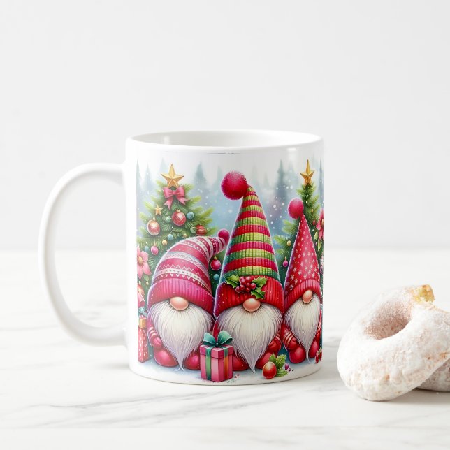 Whimsical jul med färgglada julgnomar kaffemugg (Med munk)