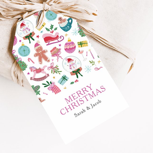 Whimsical jul presentetikett (Hand-drawn Christmas Doodles Gift Tags bring Whimsy to every Holiday Gift — by Painted Paperie)