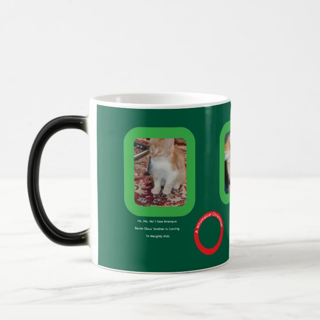 Whimsical jul rödkatt  magisk mugg (Vänster)