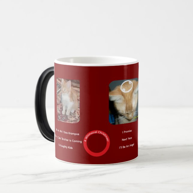 Whimsical jul rödkatt  magisk mugg (Framsida vänster)
