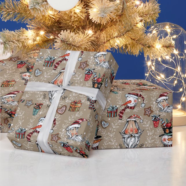 Whimsical jul Santa och snöman  Presentpapper (Helgdagar)