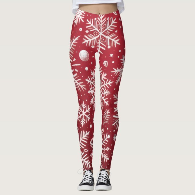 Whimsical jul snöflingor julmönster  leggings (Framsida)