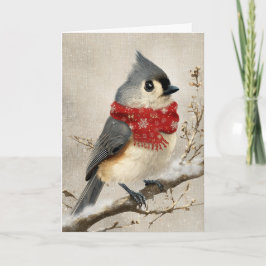 Whimsical jul titmouse helgkort