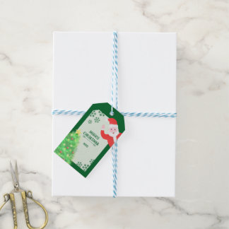 whimsical jul tomte tall julgran glädjer julen presentetikett